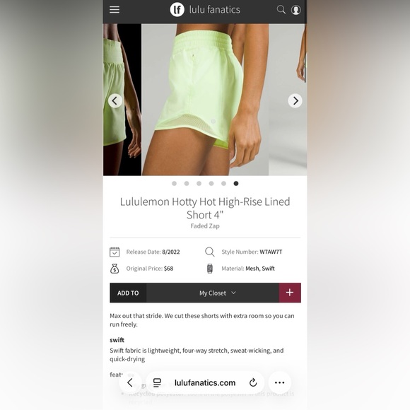 Lululemon Hotty Hot Shorts size 4 High Rise 4” Faded Zap Light Green - Picture 4 of 4